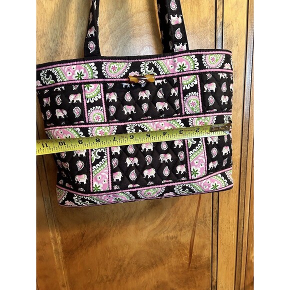 Retired Vera Bradley Small Tote Pink Elephants Paisley Toggle Shoulder Bag - Picture 7 of 10